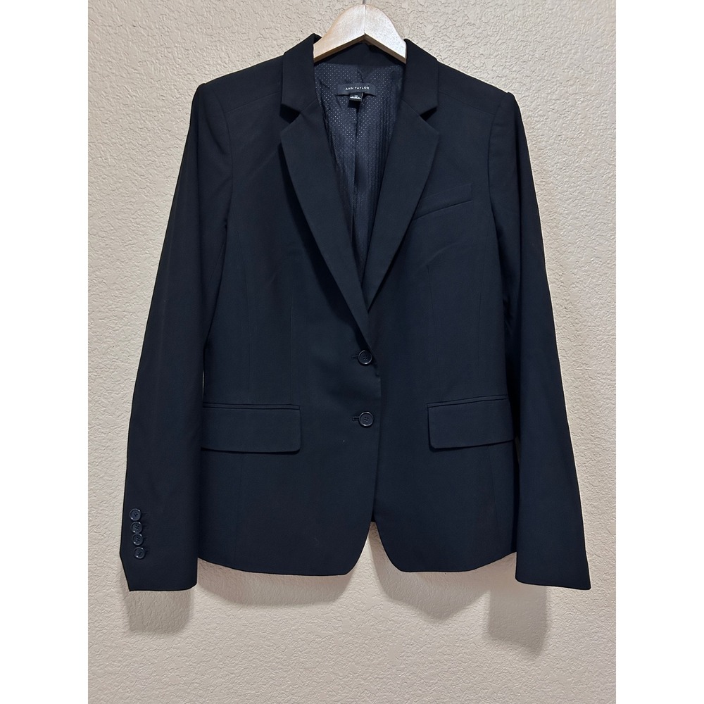 Ann Taylor 10 Two Button Blazer Black Professional Office Career Suit Jacket